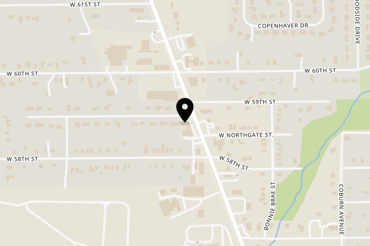 Map showing the location of Chic N Chip Michigan Road on 5880 N Michigan Rd in Indianapolis